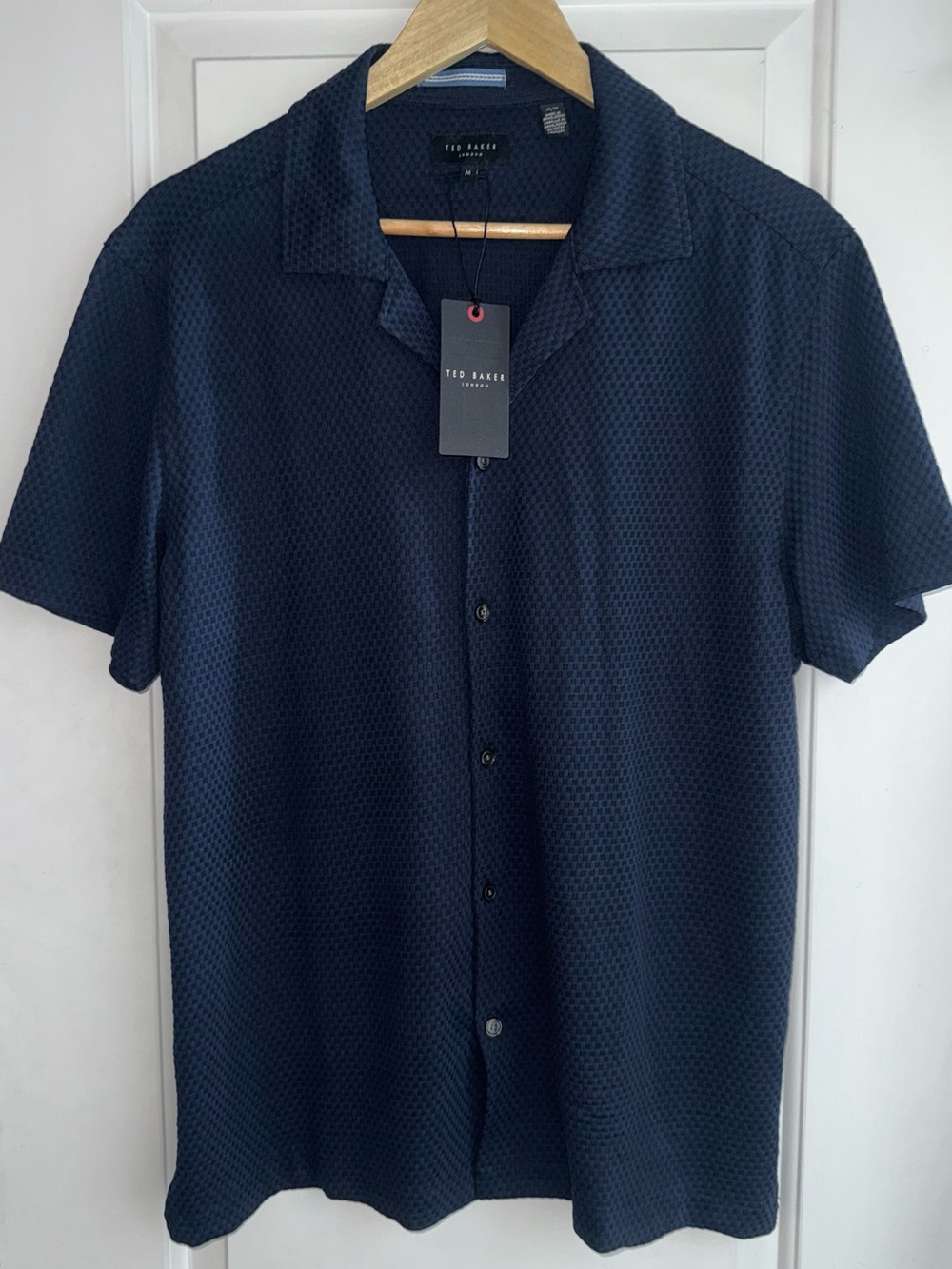 🌙NWT Ted Baker London Textured Knit Camp Shirt in “Midnight Sail” Blue